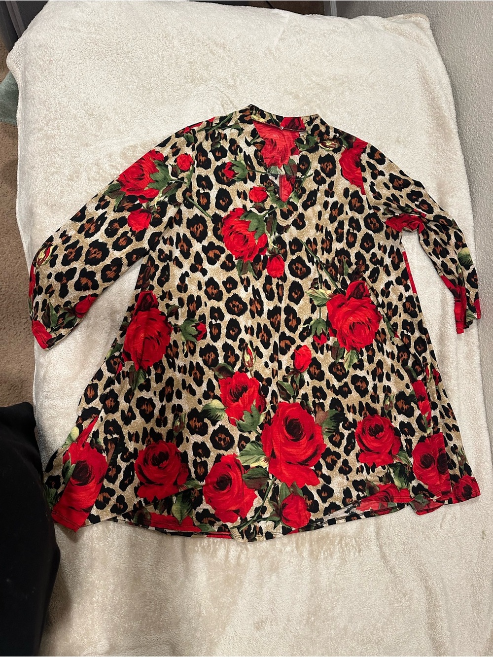 Floral Rose & Leopard Print Tunic - Red
